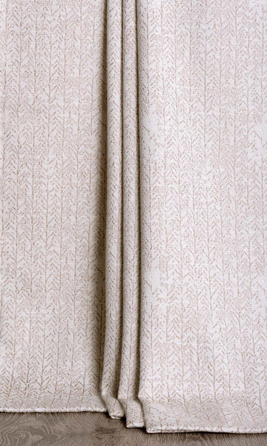 Herringbone Poly-Cotton Home Décor Fabric By the Metre (Off White/ Brown)