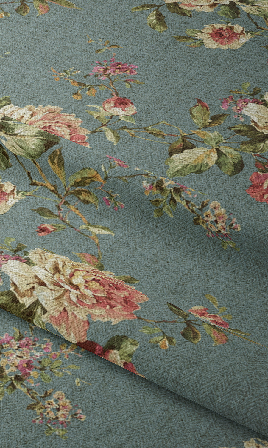 Floral Country Free Fabric Material Sample (Blue & Pink)