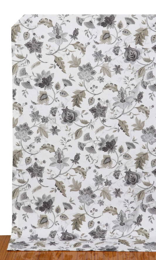 Floral Cotton Home Décor Fabric Sample (White/ Grey/ Beige)