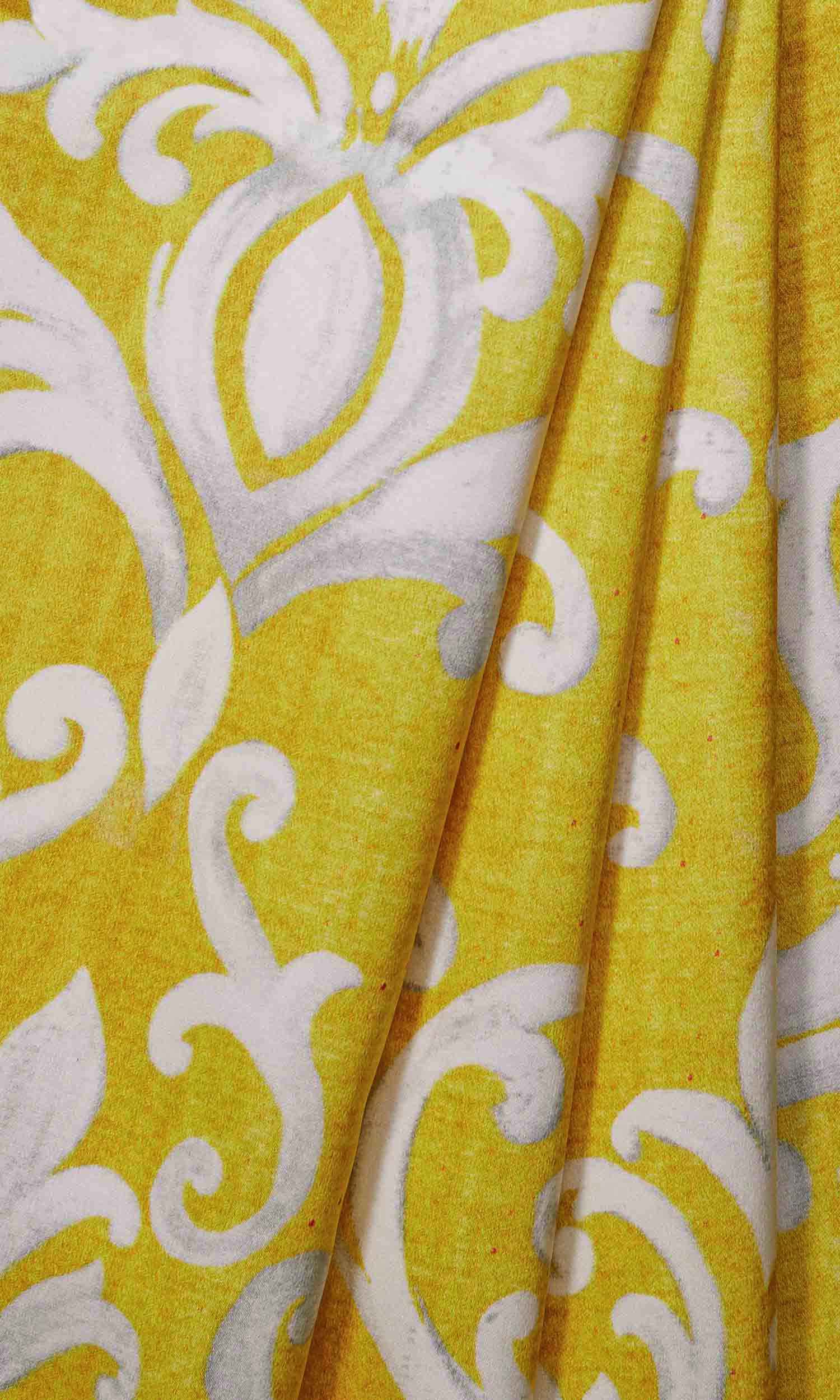 Damask Window Treatments Fabric By the Metre (Yellow/ White)