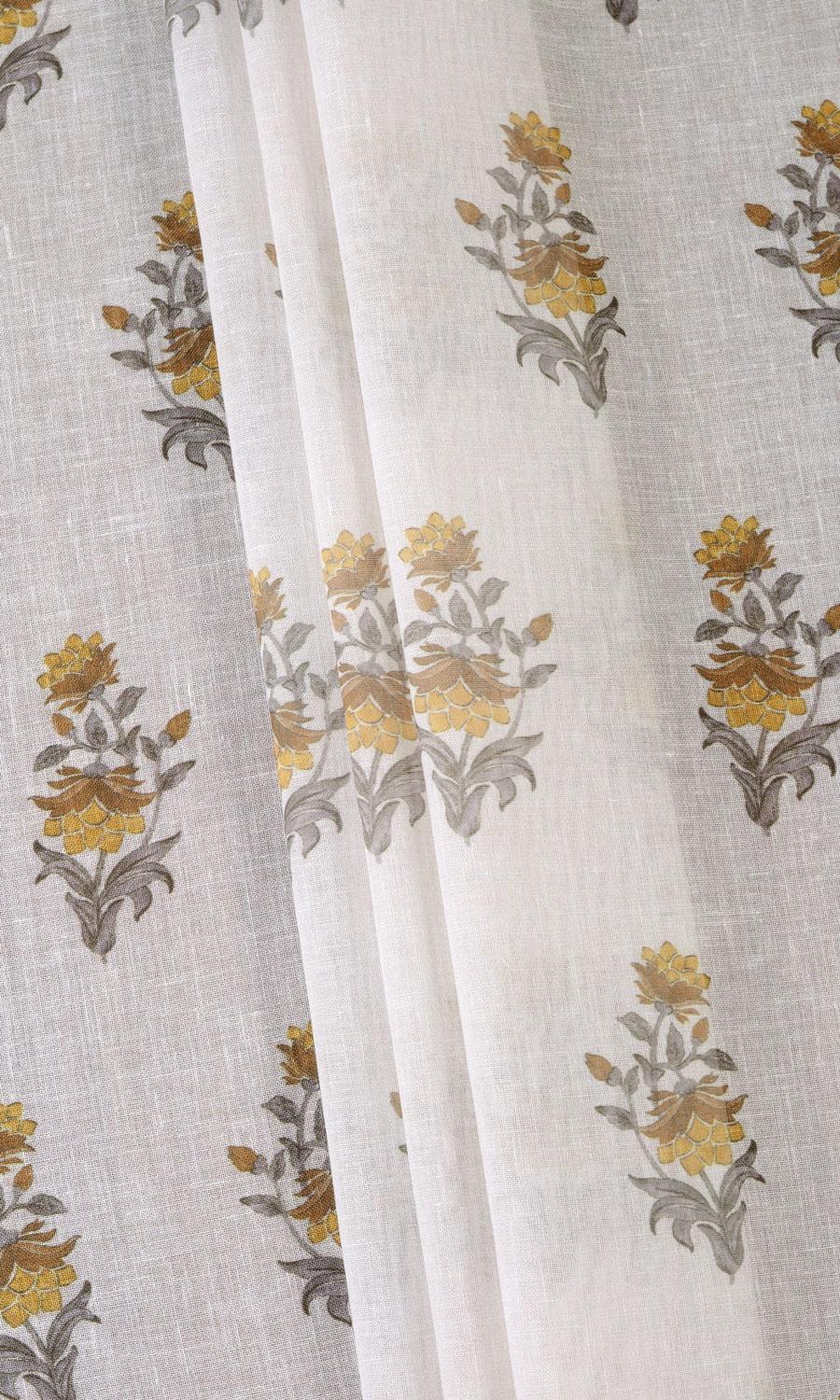 Sheer Floral Window Treatments Fabric By the Metre (Cream/ Yellow)