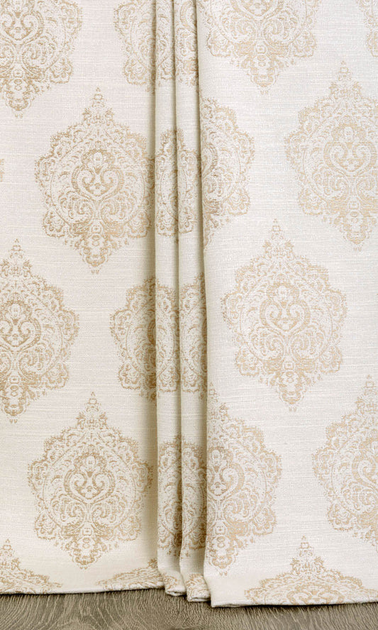 Damask Home Décor Fabric By the Metre (Off White/ Pale Beige)
