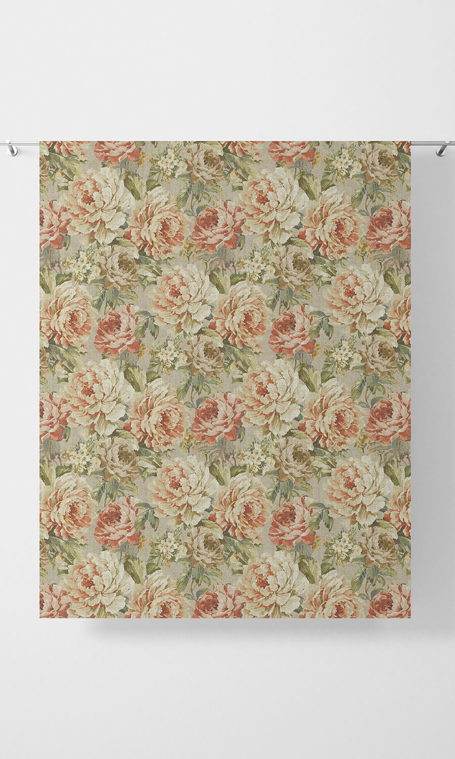 Country Floral Home Décor Fabric By the Metre (Green/ Red/ Brown)