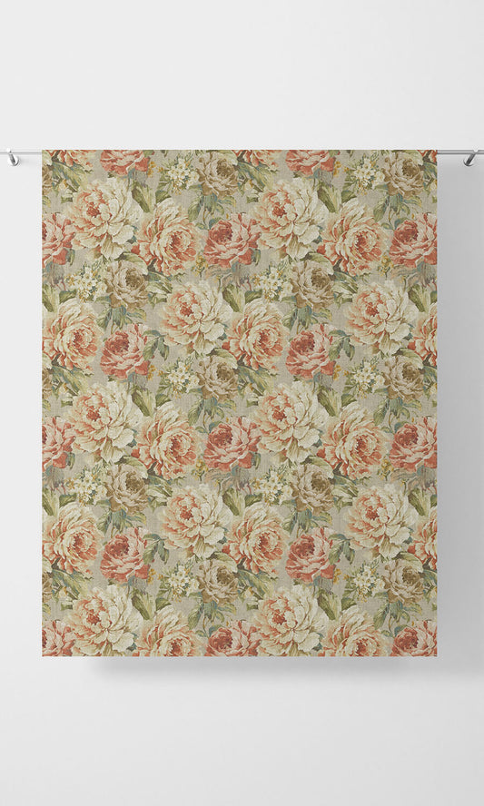 Country Floral Home Décor Fabric Sample (Green/ Red/ Brown)