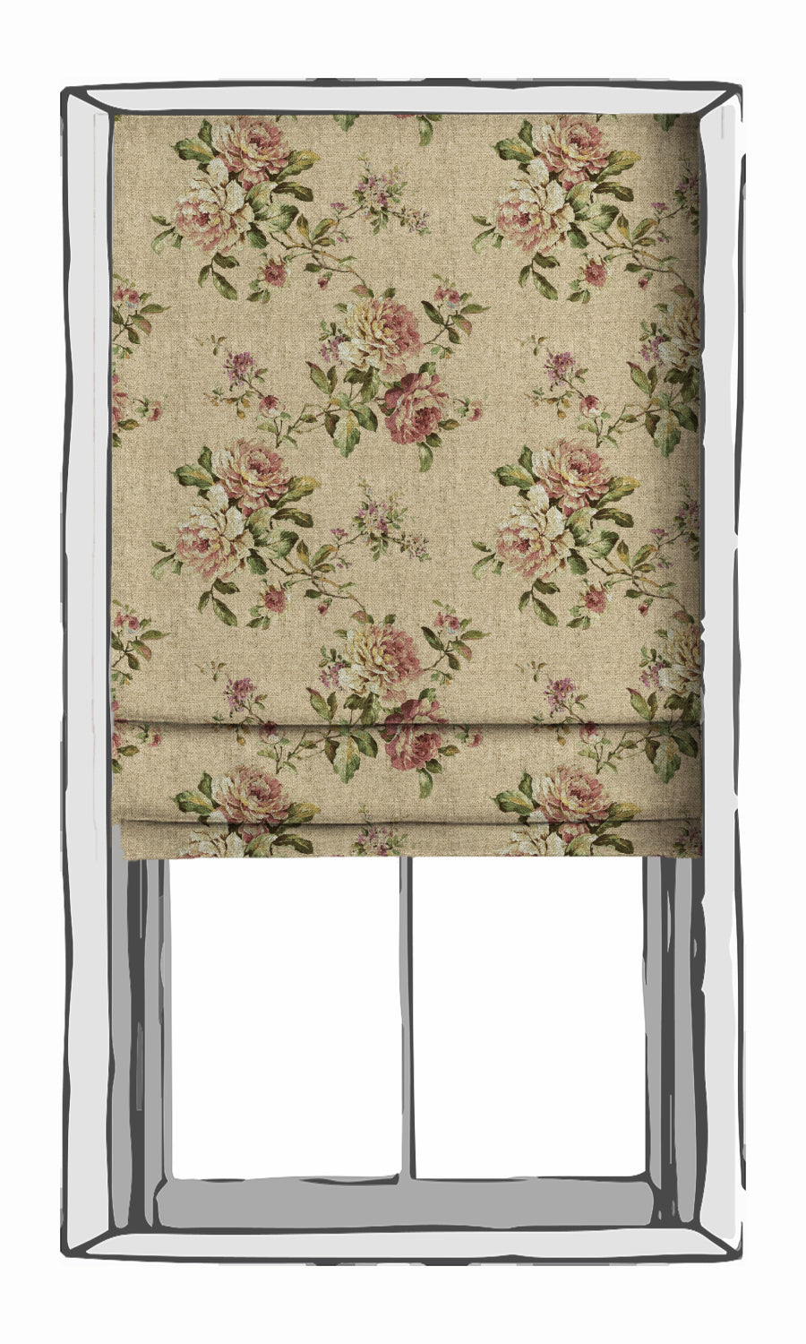 Floral Window Treatments Fabric By the Metre (Ochre/ Green/ Red)