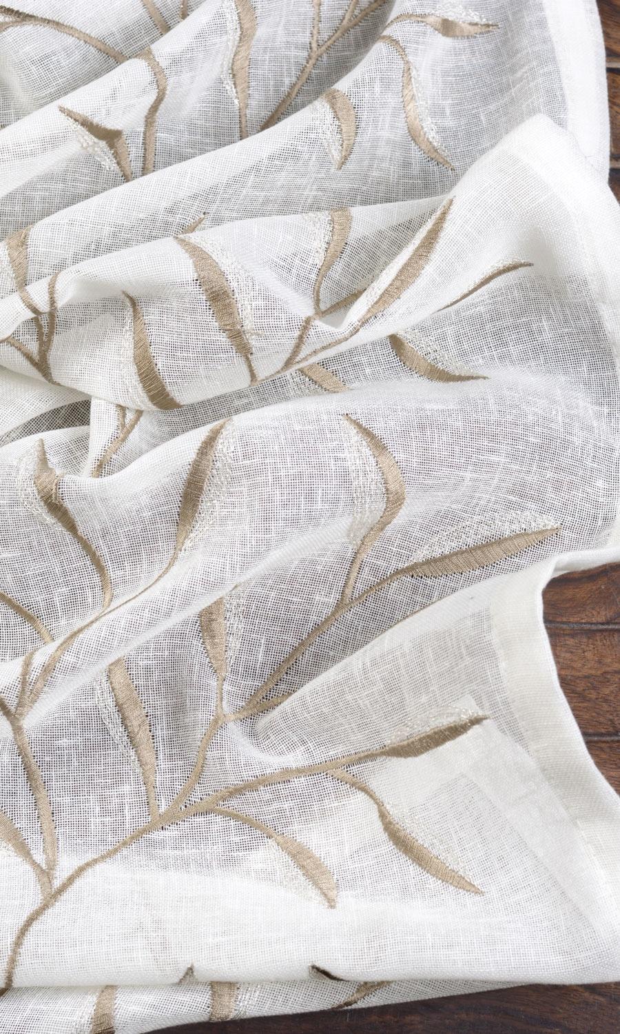 Sheer Floral Embroidered Shades (White/ Brown) Extra Long Short Wide