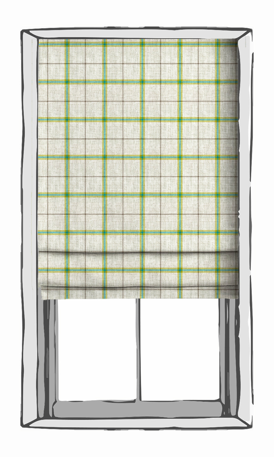 Check Print Window Treatments Fabric Sample (Linen White/ Green/ Blue)