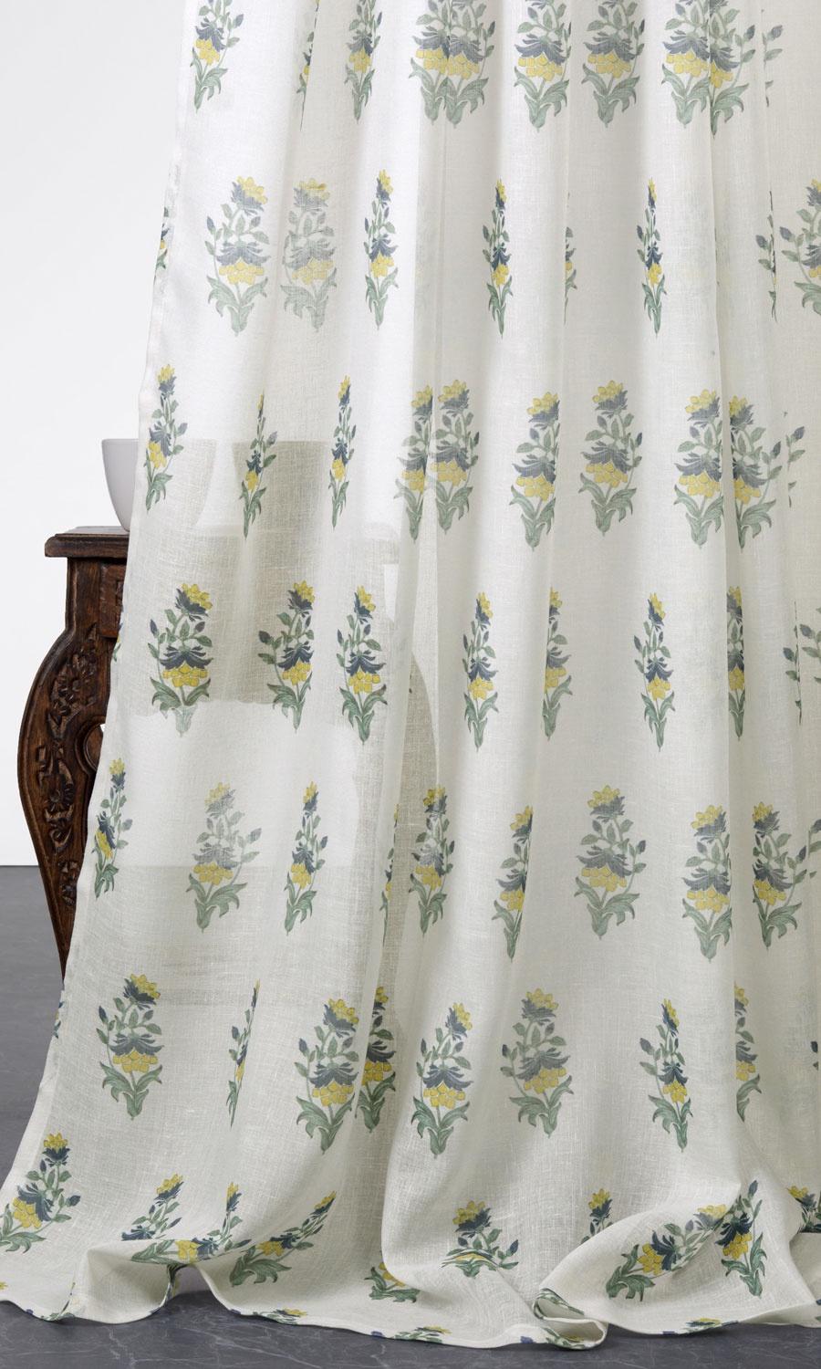 Sheer Floral Blinds (White/ Green/ Yellow)
