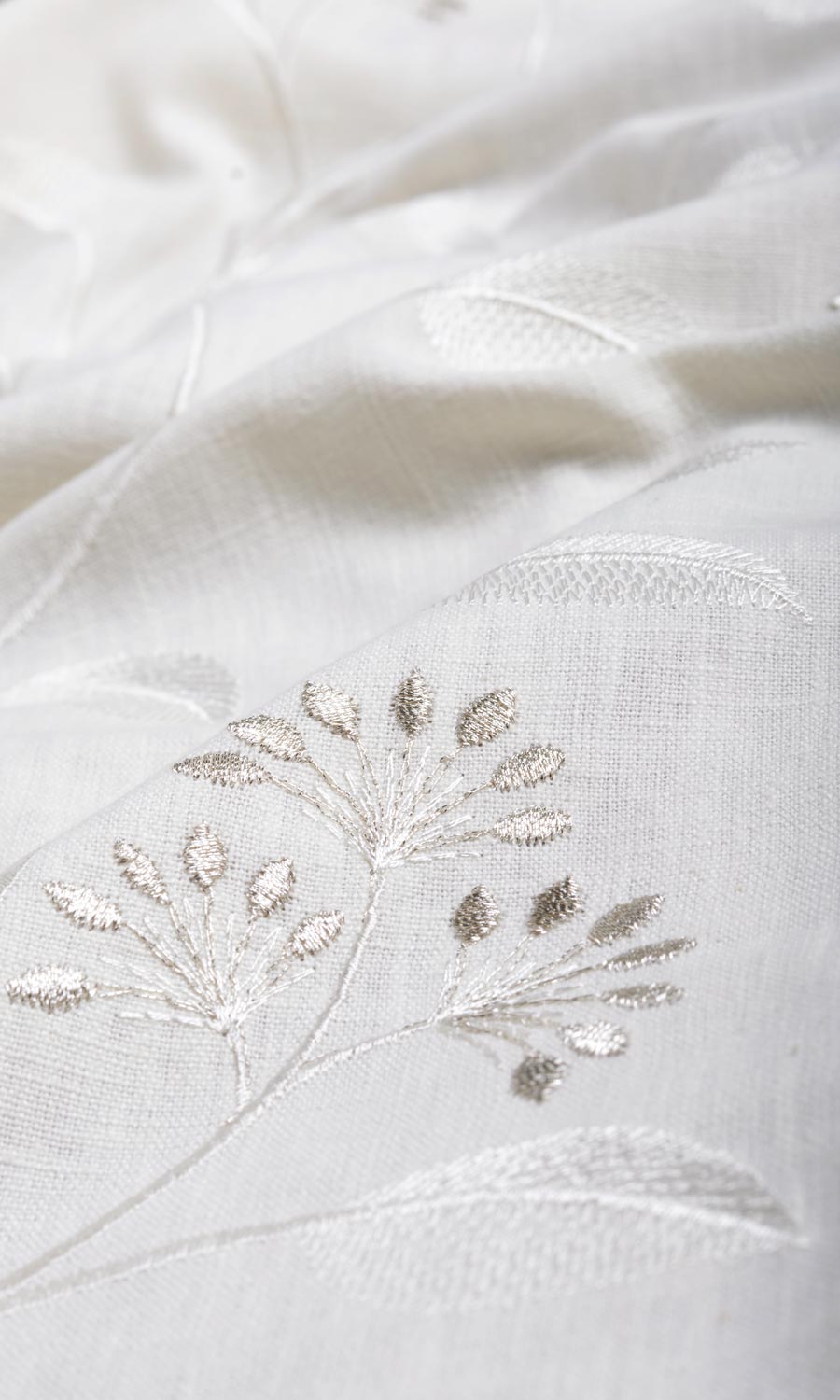 Floral Embroidery Window Treatments Fabric Sample (White/ Cream)