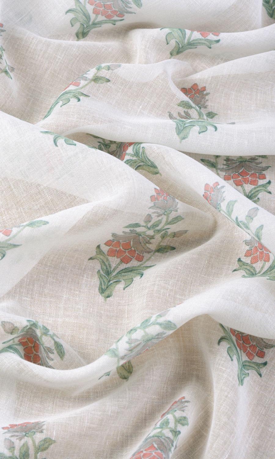 Sheer Floral Home Textile Fabric Material By the Metre (White/ Red/ Green)