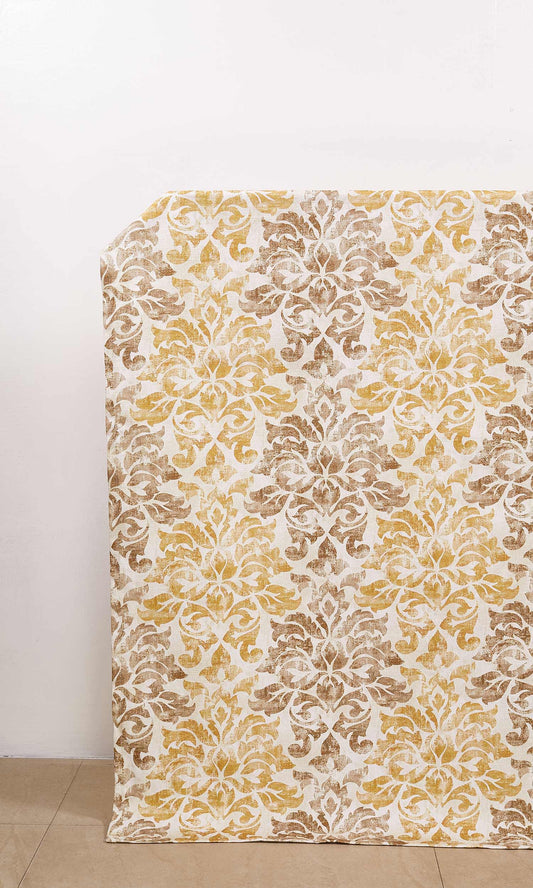 Damask Cotton Home Décor Fabric By the Metre (Ocher Yellow/ Mocha Brown)