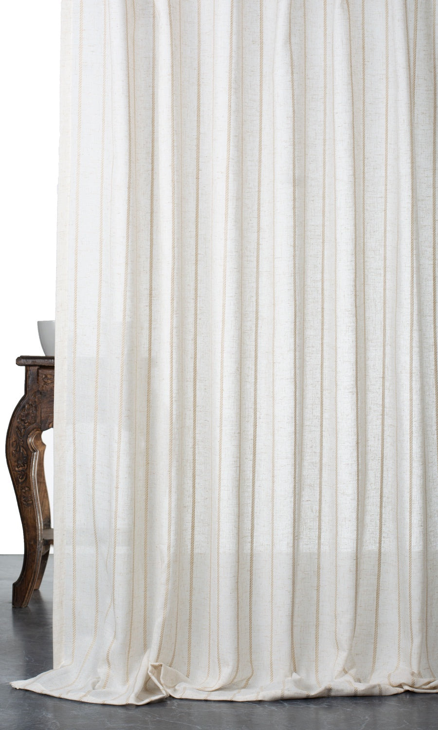 Striped Sheer Linen Blend Fabric Material By the Metre (White/ Beige)