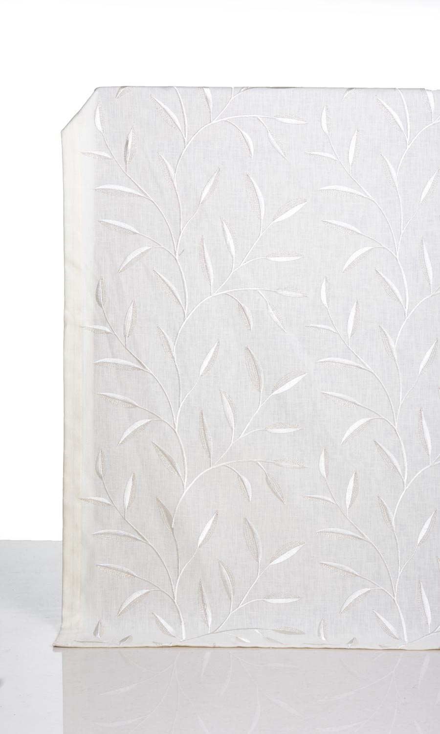 Floral Embroidery Window Treatments Fabric Sample (White/ Cream)
