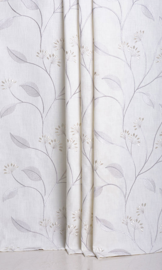 Floral Embroidery Home Décor Fabric Sample (White/ Cream)