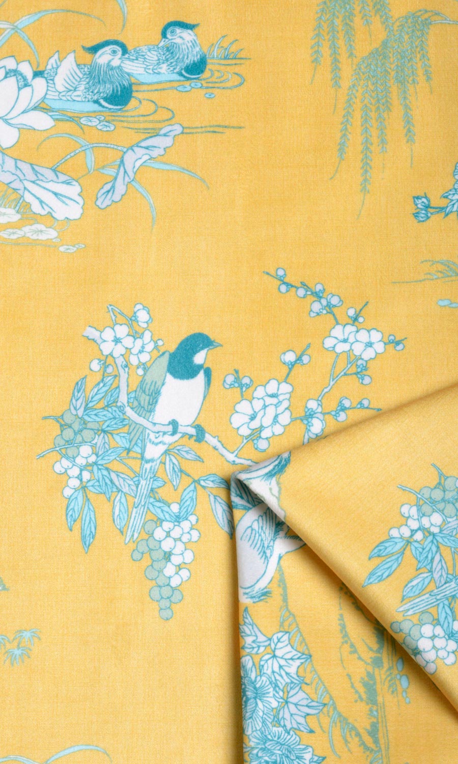 Chinoiserie Toile Velvet Roman Shades (Yellow) Extra Long Short Wide