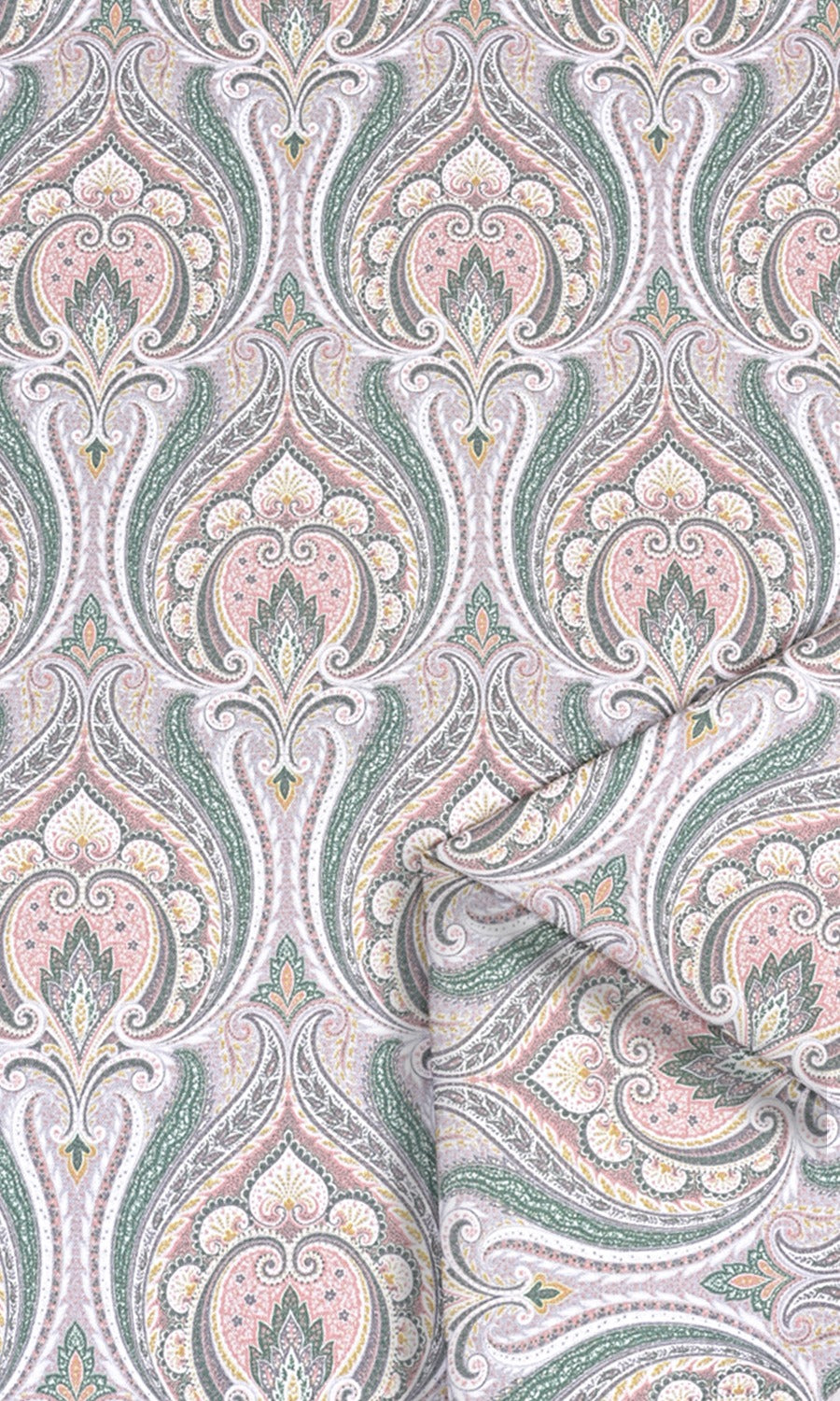 Floral Damask Fabric Material By the Metre (Pink/ Green/ Grey)