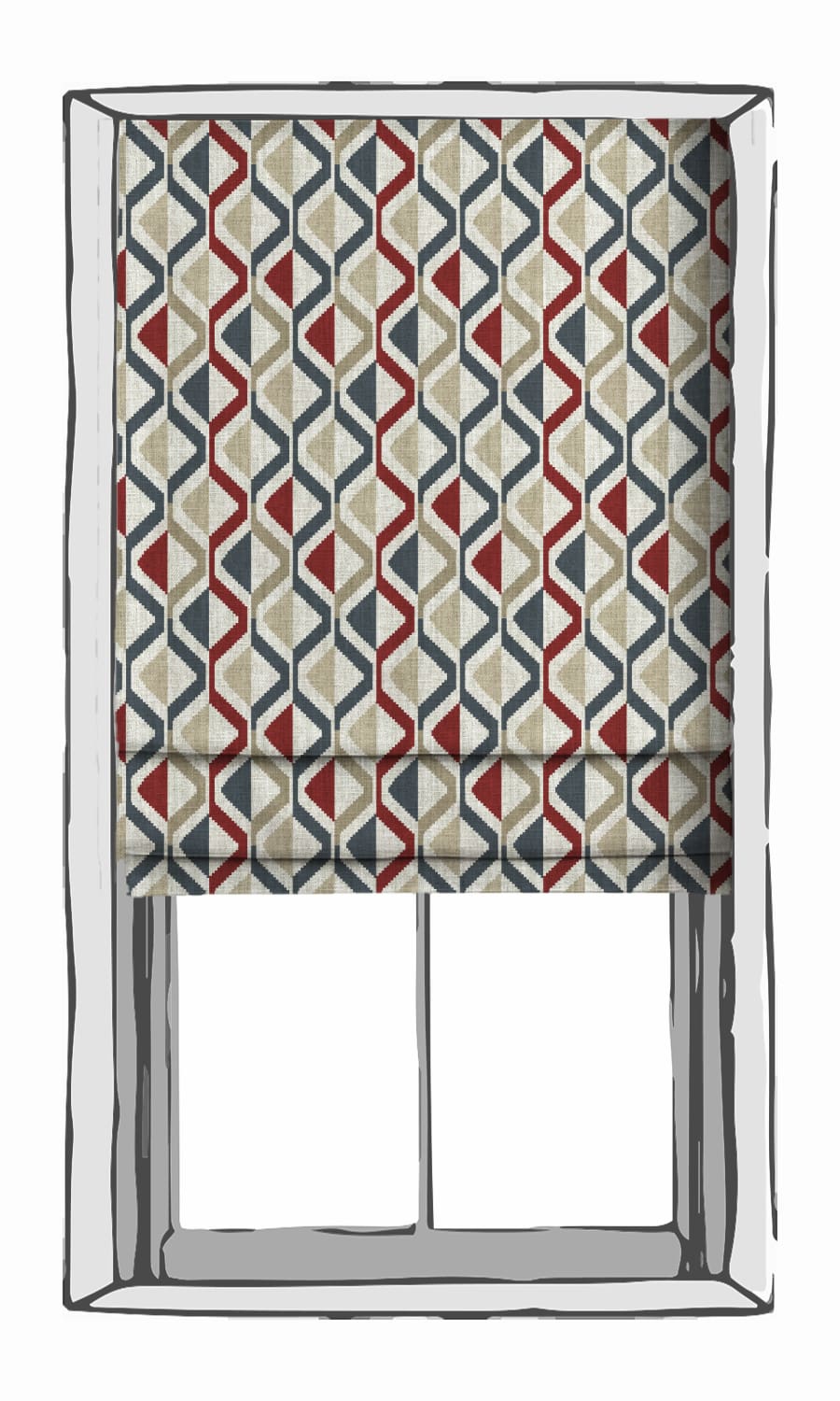 Zig-Zag Striped Home Textile Fabric Material By the Metre (Red/ Blue/ Beige)