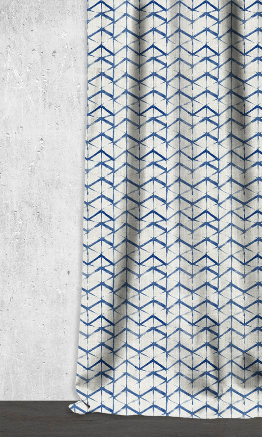Geo Print Home Décor Fabric By the Metre (Eggshell White/ Blue)