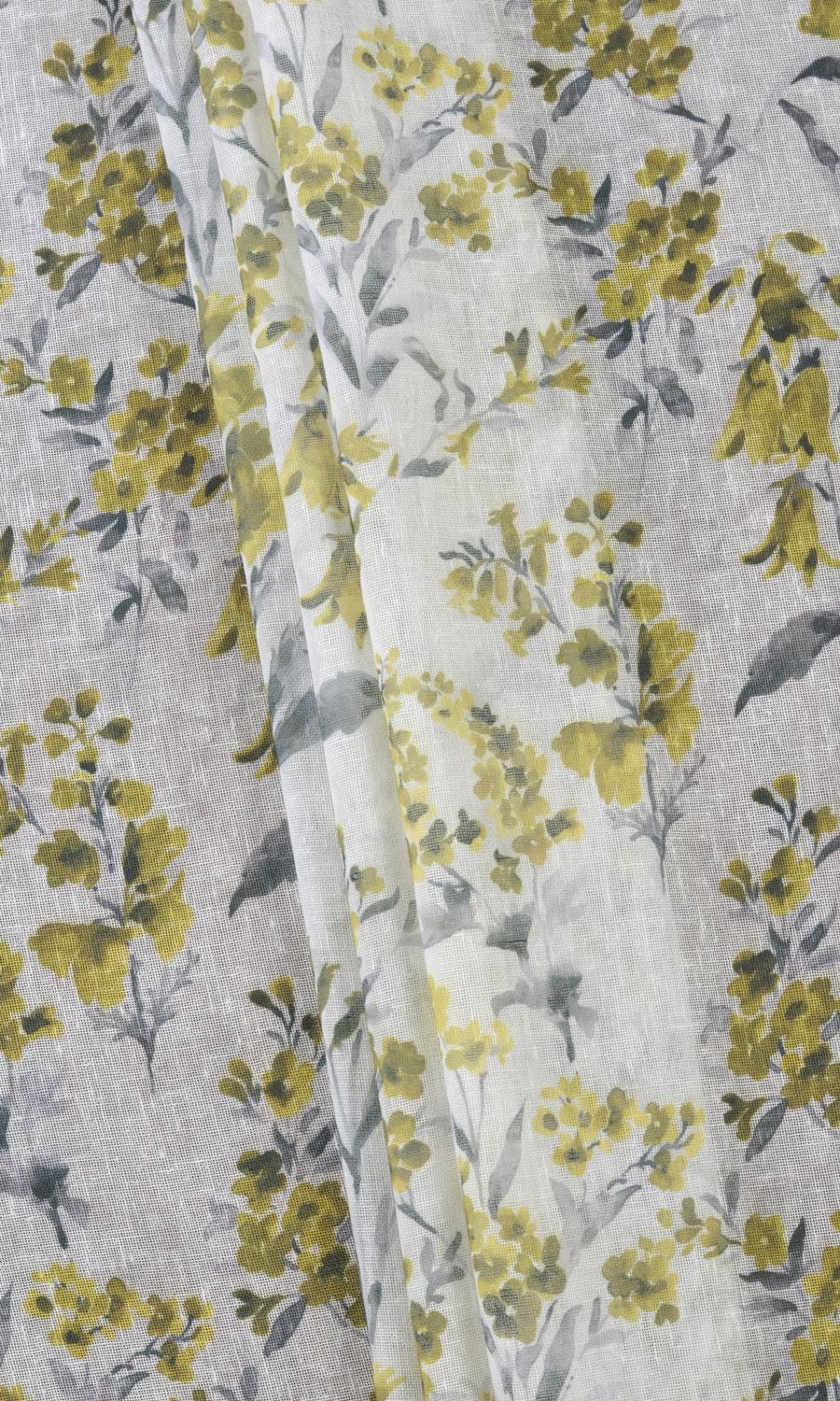 Sheer Floral Print Flat, Plain, Fake, Faux, European Relaxed Roman Blinds (Yellow/ Gray)