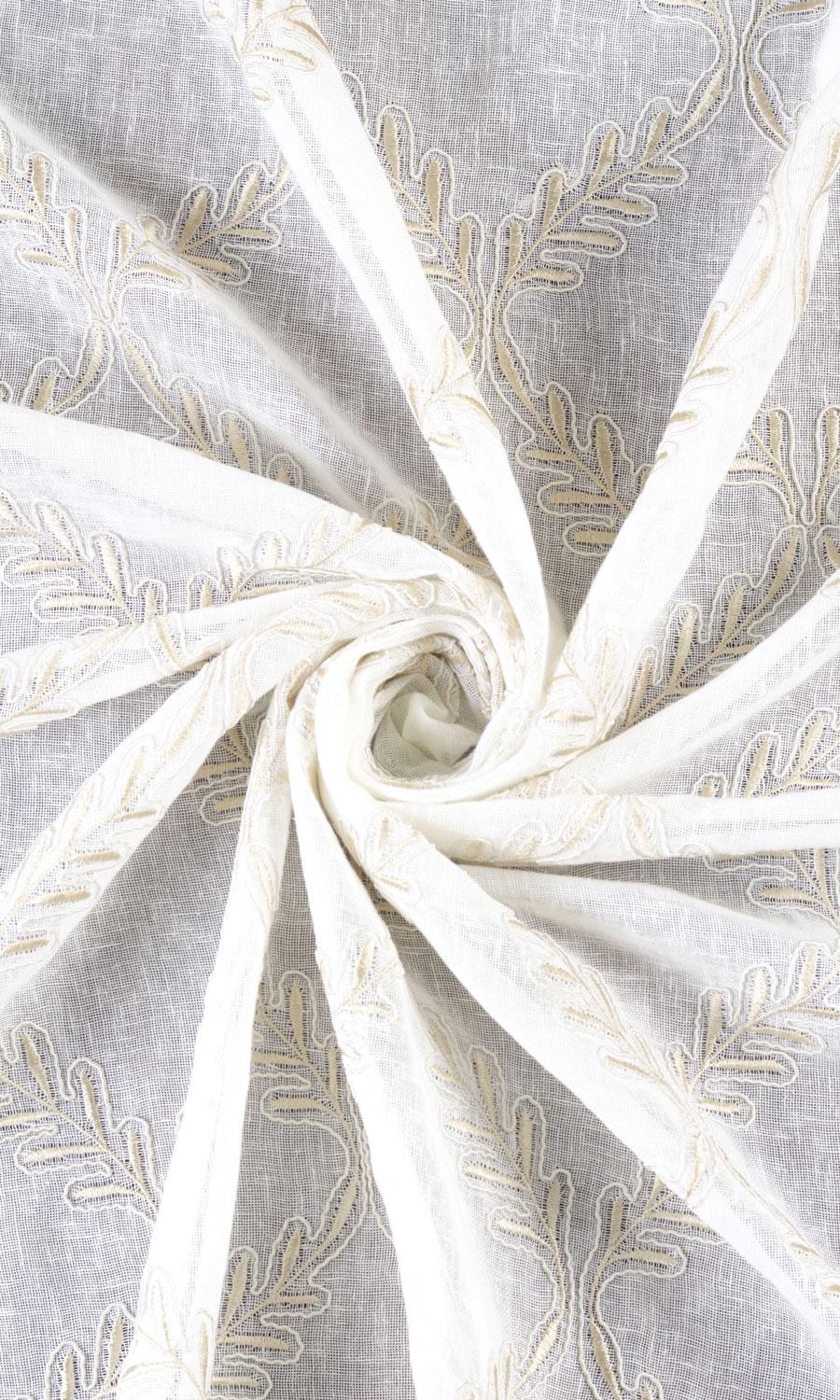 Sheer Floral Embroidered Home Textile Fabric Material Sample (White/ Beige)