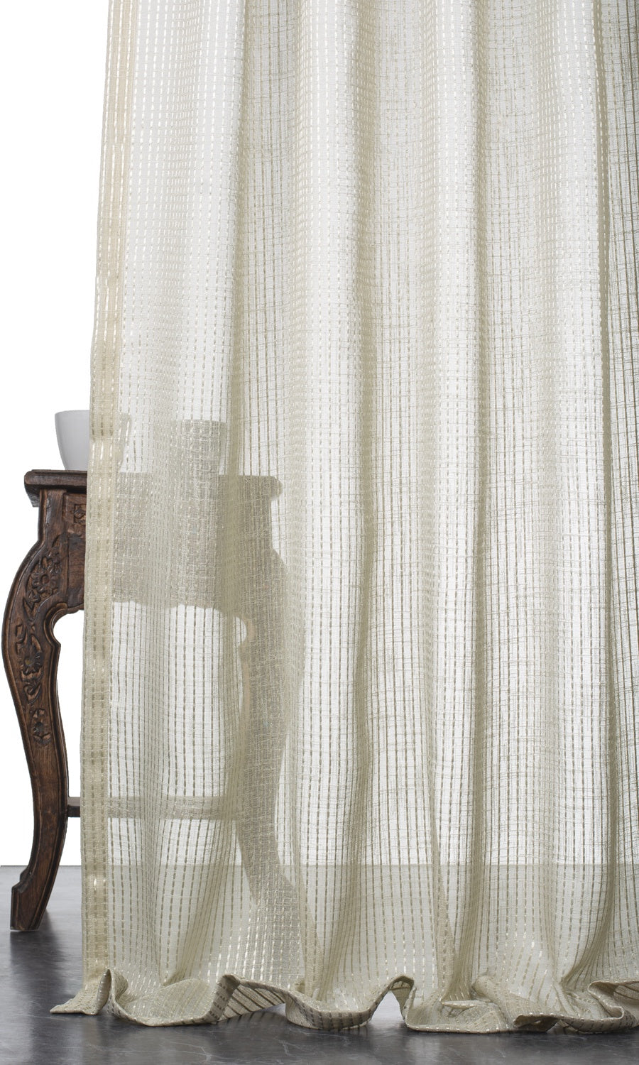 Striped Embroidery Sheer Window Treatments Fabric By the Metre (Pale Beige)