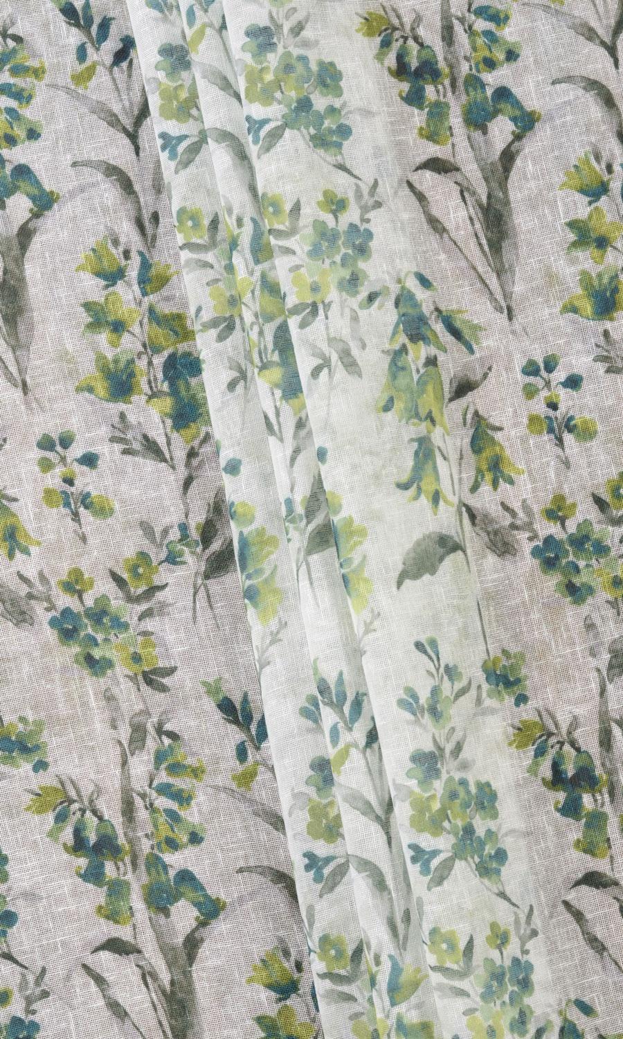 Sheer Floral Print Flat, Plain, Fake, Faux, European Relaxed Roman Blinds (Blue/ Green)