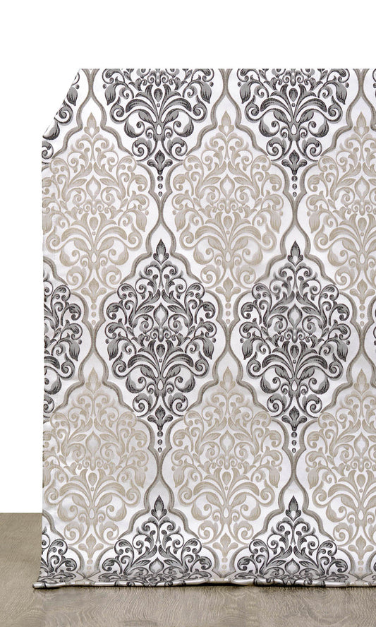 Damask Fabric Blinds (Beige/ Black)
