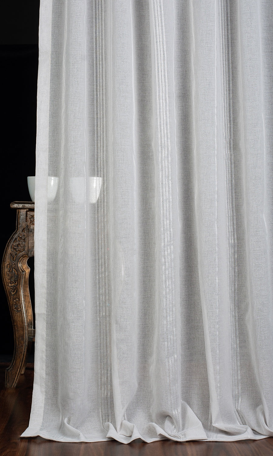 Striped Sheer Window Treatments Fabric By the Metre (Grey)