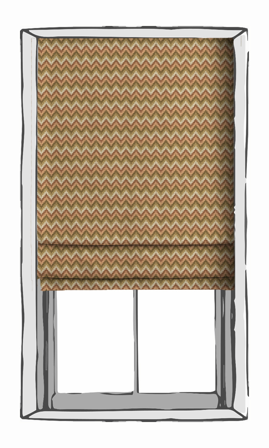 Chevron Patterned Window Treatments Fabric Sample (Green/ Salmon Pink)