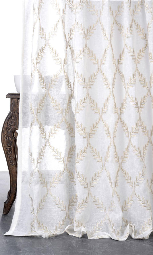 Sheer Floral Embroidered Shades (White/ Beige)