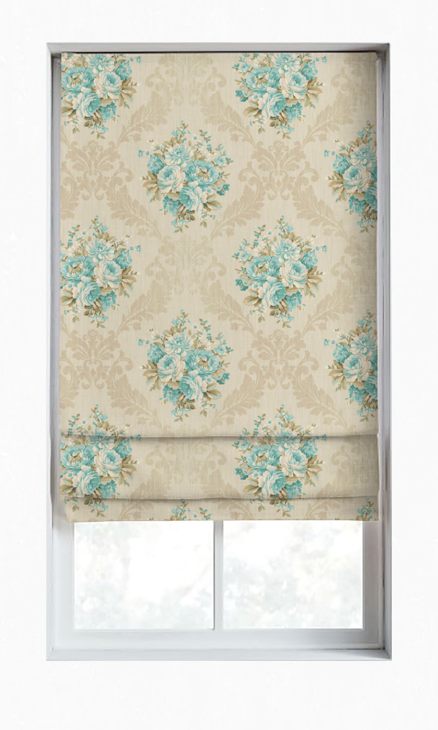 Floral Dimout Shades (Blue/ Ivory) for Living, Bedroom, Kitchen, Bathroom