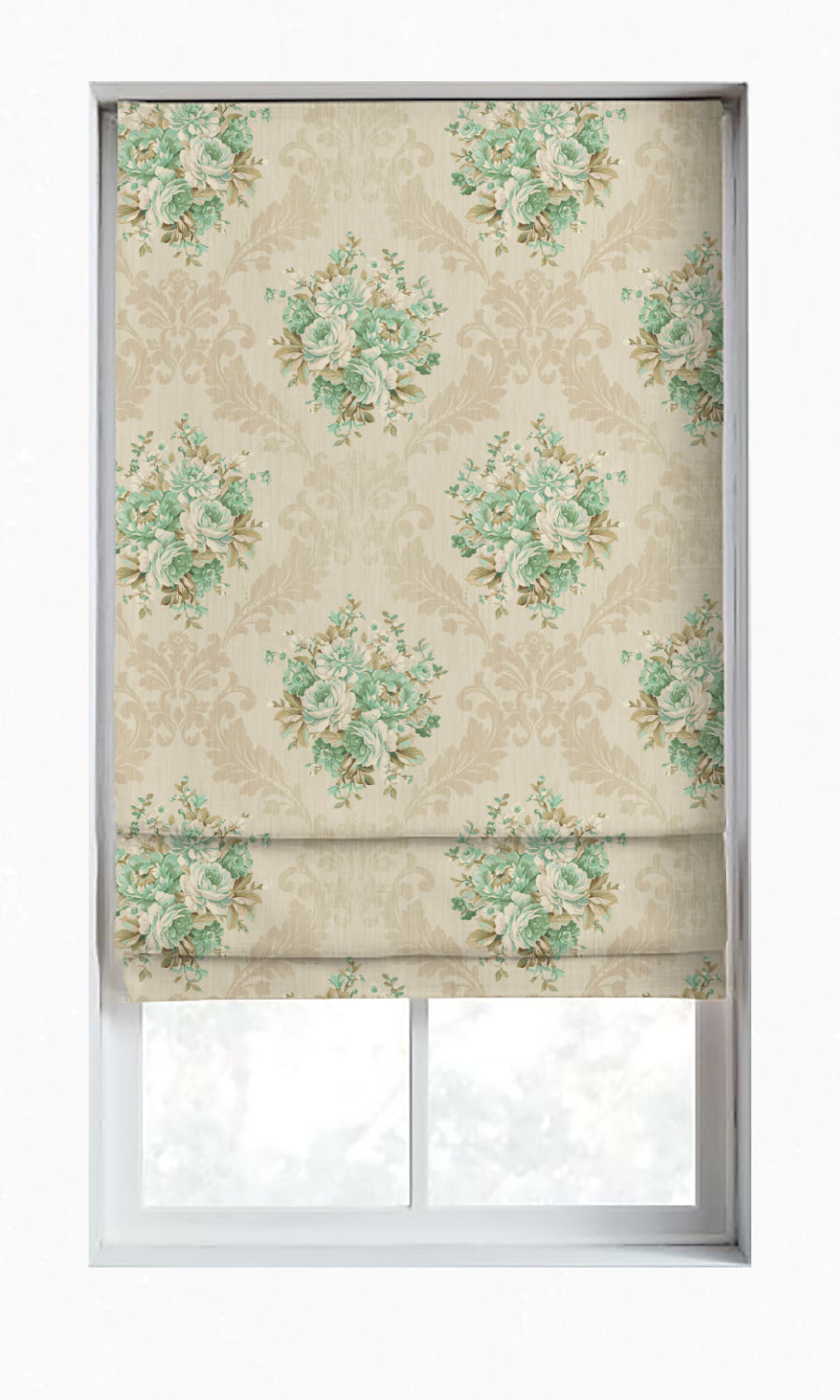 Dimout Floral Blinds (Beige/ Moss/ Aqua) for Living, Bedroom, Kitchen, Bathroom