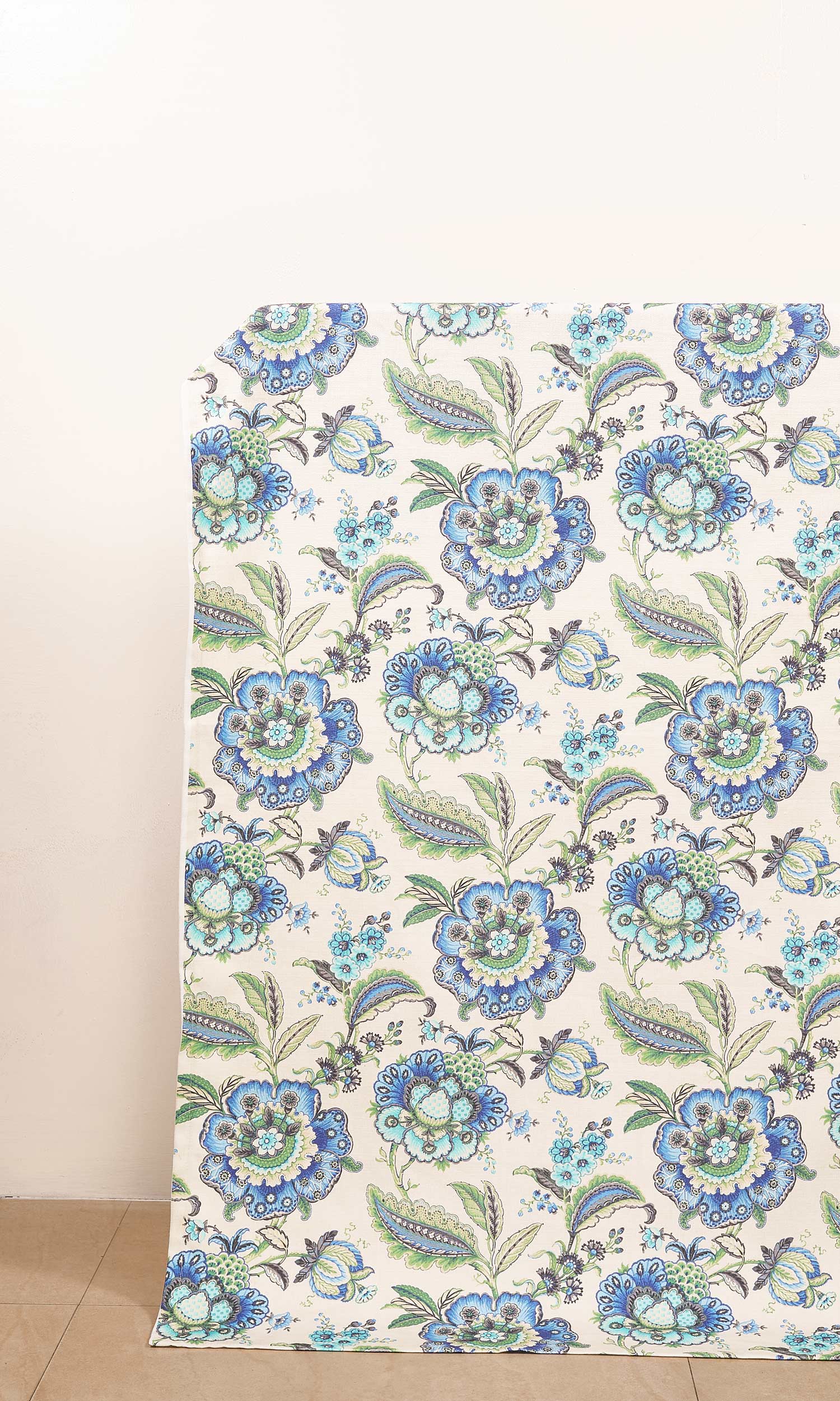 Floral Cotton Window Treatments Fabric Sample (Turquoise/ Ultramarine Blue)