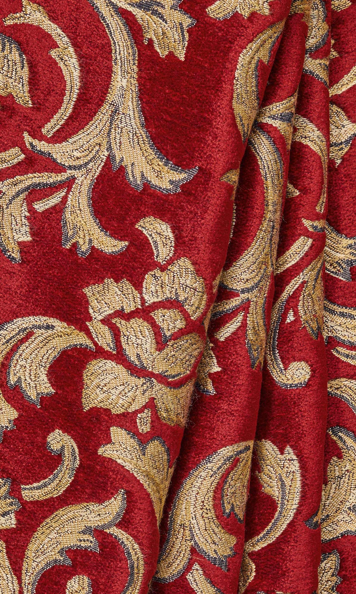 Floral Velvet Window Treatments Fabric By the Metre (Beige/ Red)