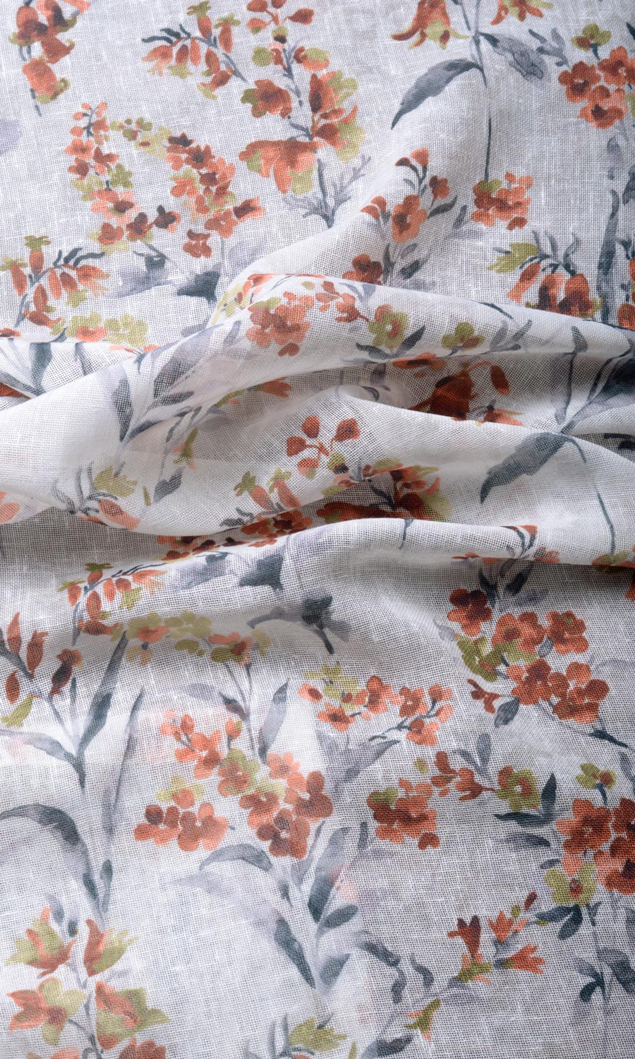 Floral Print Sheer Flat, Plain, Fake, Faux, European Relaxed Roman Blinds (White/ Orange)