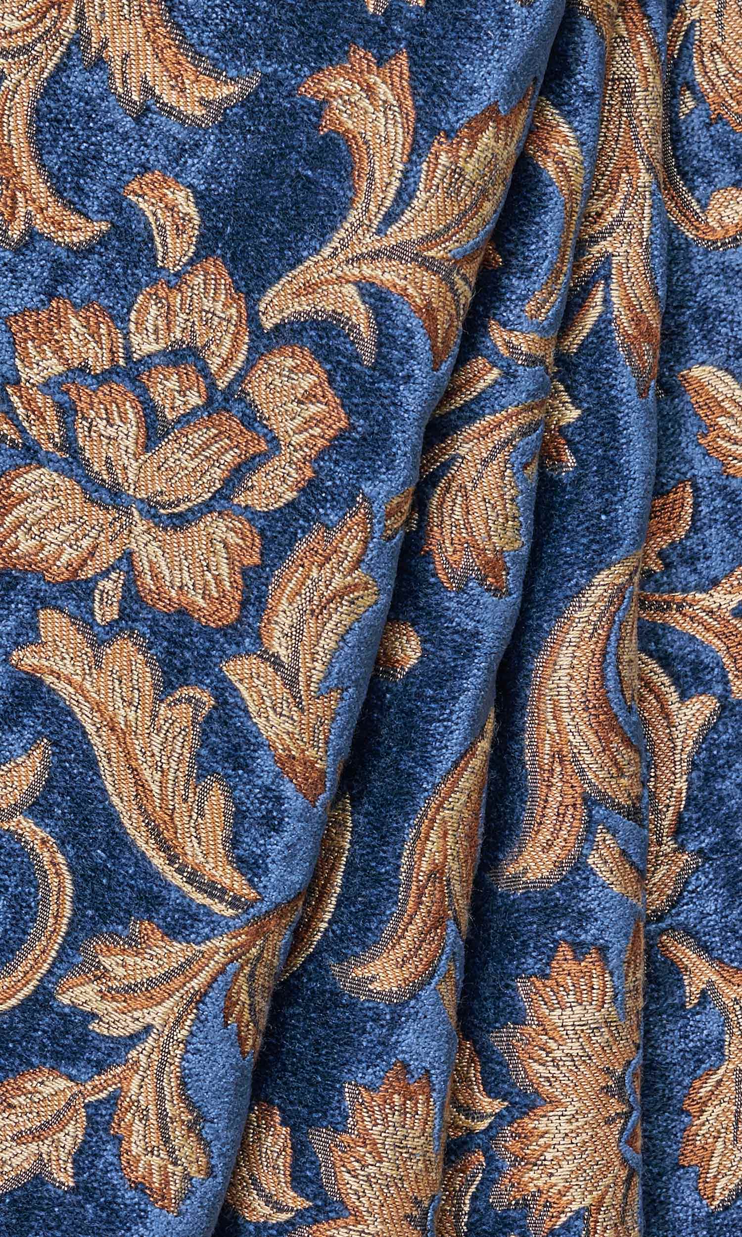 Floral Velvet Window Treatments Fabric By the Metre (Beige/ Brown/ Blue)