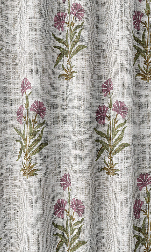 Floral Home Textile Fabric Material Sample (White/ Pink/ Green)