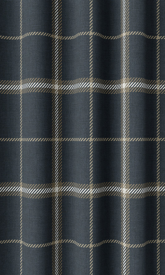 Checkered Home Décor Fabric By the Metre (Navy Blue/ Brown)