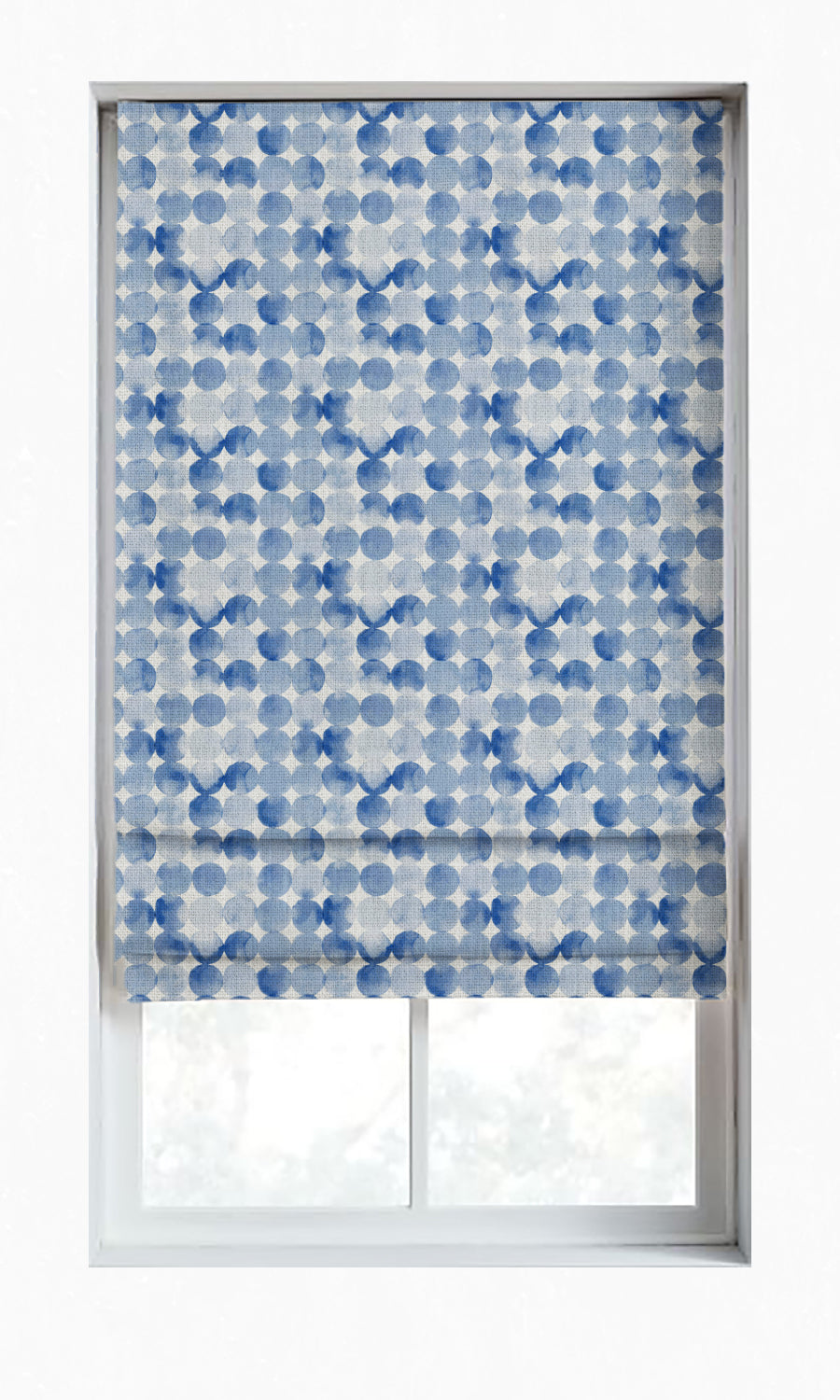 Polka Dot Window Treatments Fabric Sample (Eggshell White/ Blue)