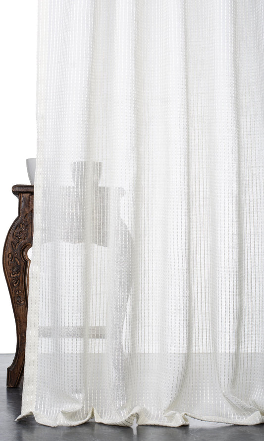 Embroidered Striped Sheer Blinds (Pearl White)