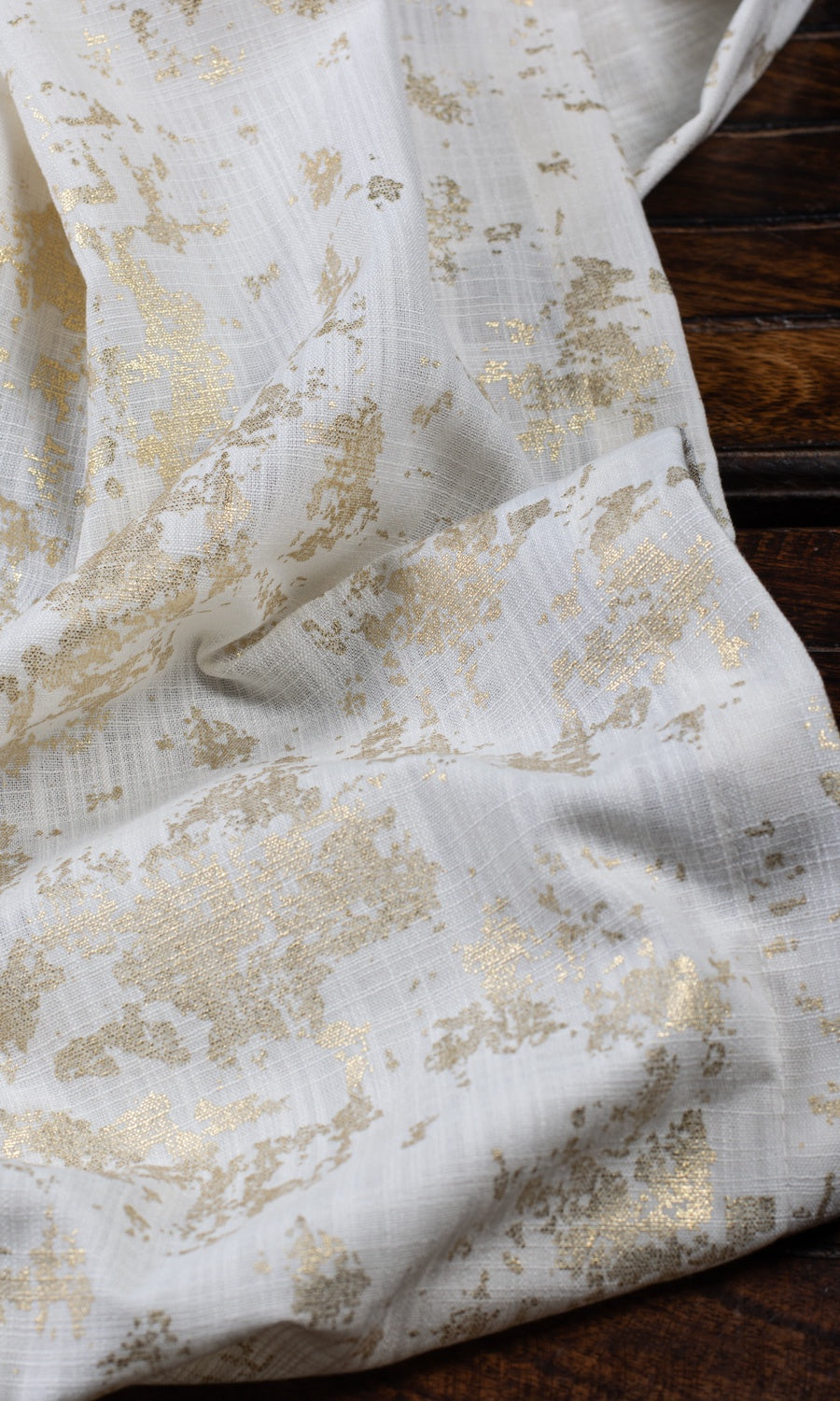 Metallic Abstract Print Fabric By the Metre for Roman Blinds & Shades (Cream/ Golden)