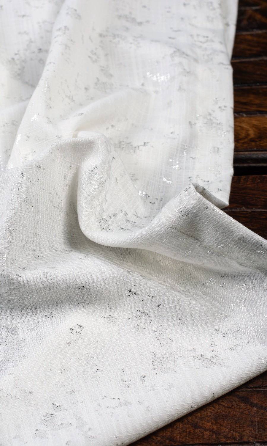 Metallic Abstract Print Fabric Material By the Metre (White/ Silver)