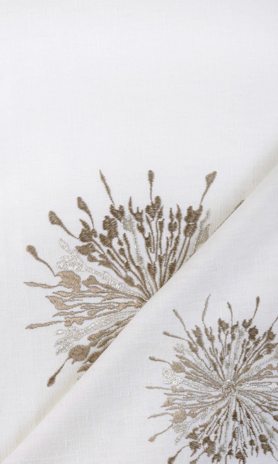 Sunburst Embroidered Window Treatments Fabric Sample (White/ Coffee Brown)