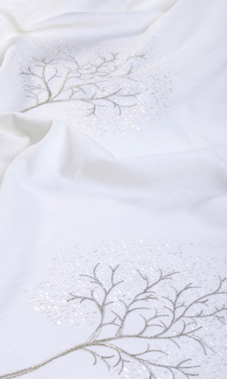 Embroidery Patterned Fabric Sample for Roman Blinds & Shades (Pure White/ Gray)