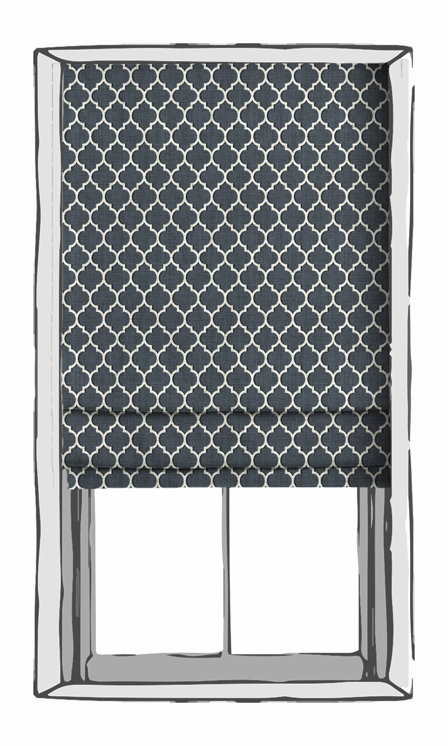 Trellis Tile Print Fabric Material By the Metre (Petrol Blue/ White)