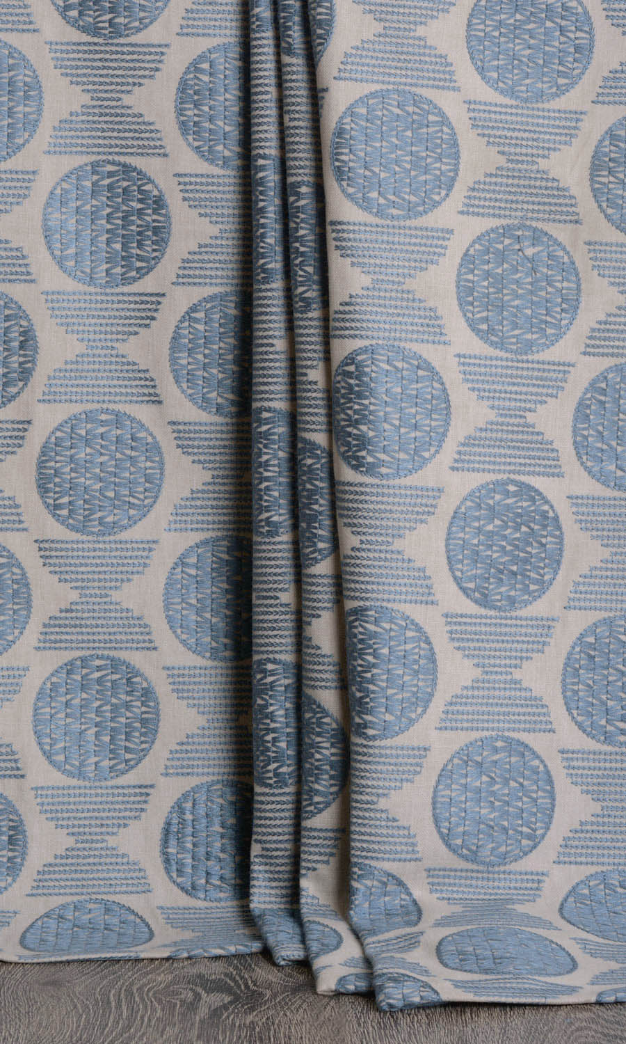 Embroidered Cotton Blinds (Beige/ Steel Blue) for Living, Bedroom, Kitchen, Bathroom