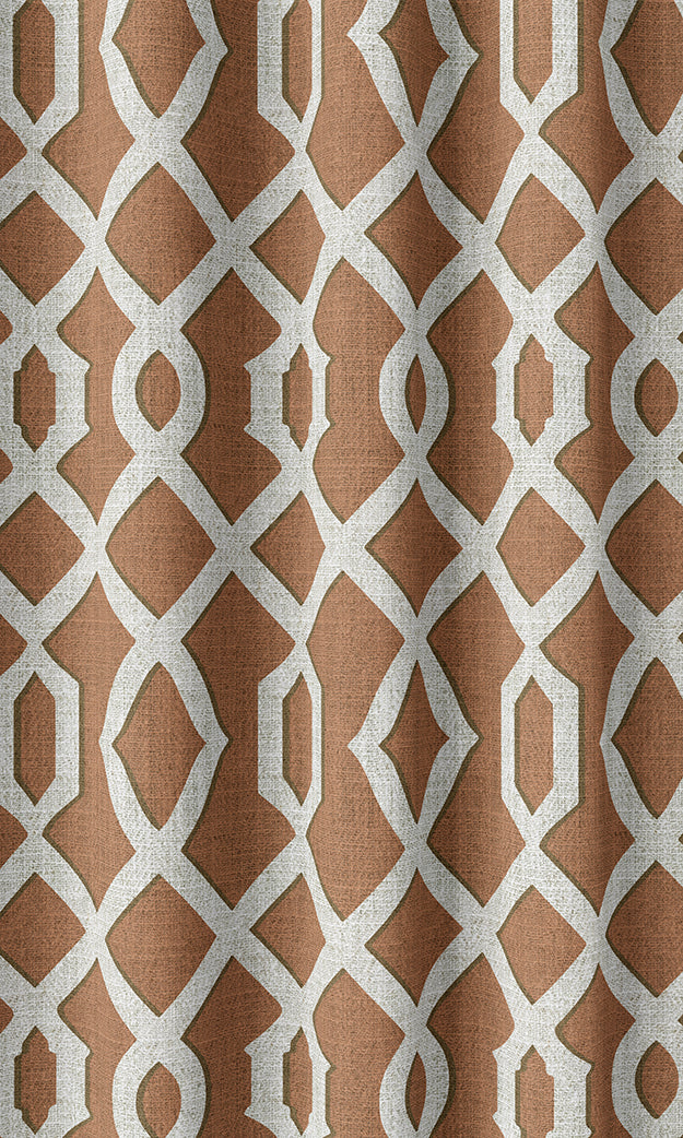 Trellis Print Home Textile Fabric Material Sample (Rust Orange/ White)