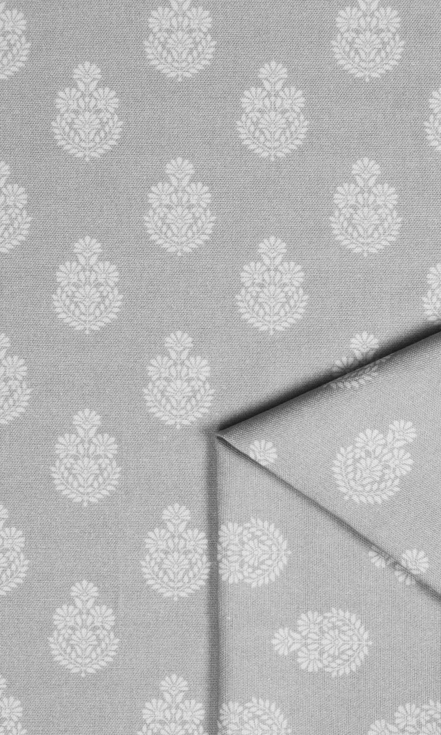 Floral Cotton Fabric Material By the Metre (Silver Grey)