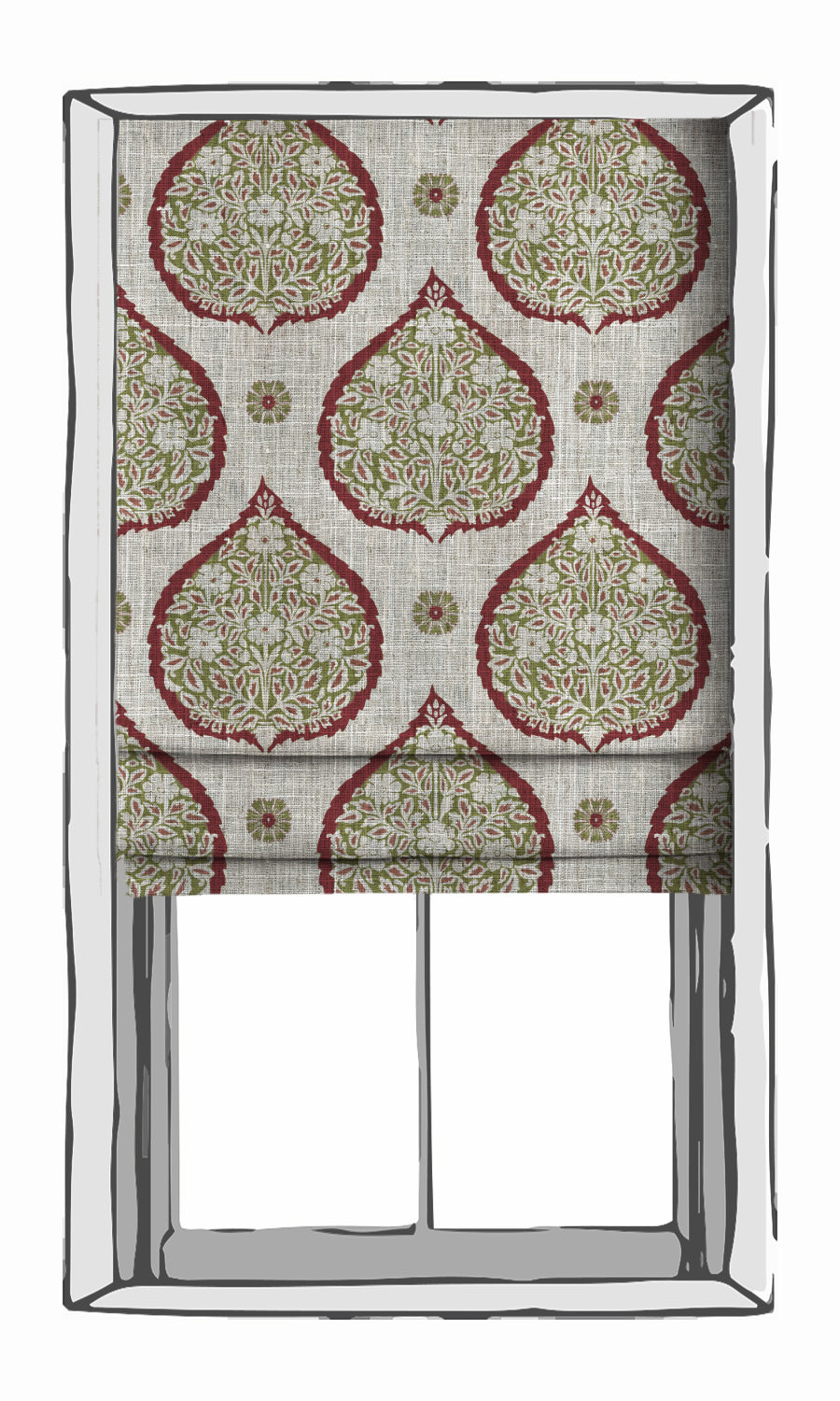 Paisley Fabric Blinds (Red/ Green) for Living, Bedroom, Kitchen, Bathroom