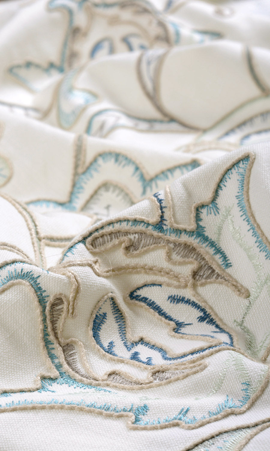 Floral Embroidery Window Treatments Fabric By the Metre (Blue/ White)